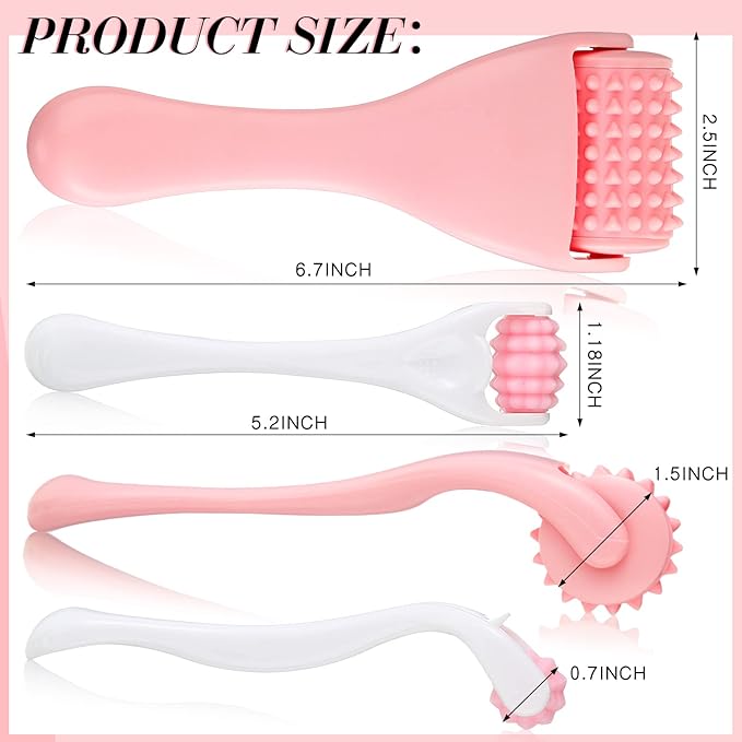 Tondiamo 2 Pcs Muscle Roller Gifts Stick Fascia Body Cellulite Face Muscle Massage Roller Manual Massage Tools for Relief Neck Arm Back Leg Body Deep Release(Pink,Silicone)