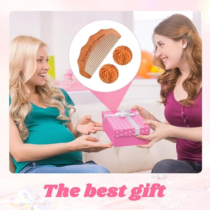 Birth Comb Acupressure Massage Ball Set, Wooden Labor Comb with 2 PCS Spiky Massage Ball Stress Relief, New Mom Gifts for Natural Labor and Delivery Essentials, Mom to Be Gift