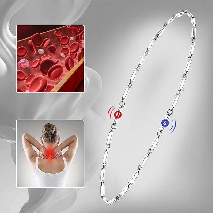 JEROOT Titanium Steel Magnetic Necklace for Women Men Unisex, 6 Ultra Strength Column Magnetic Necklace for Neck Shoulder and Back, Necklace with Jewelry Gift Box