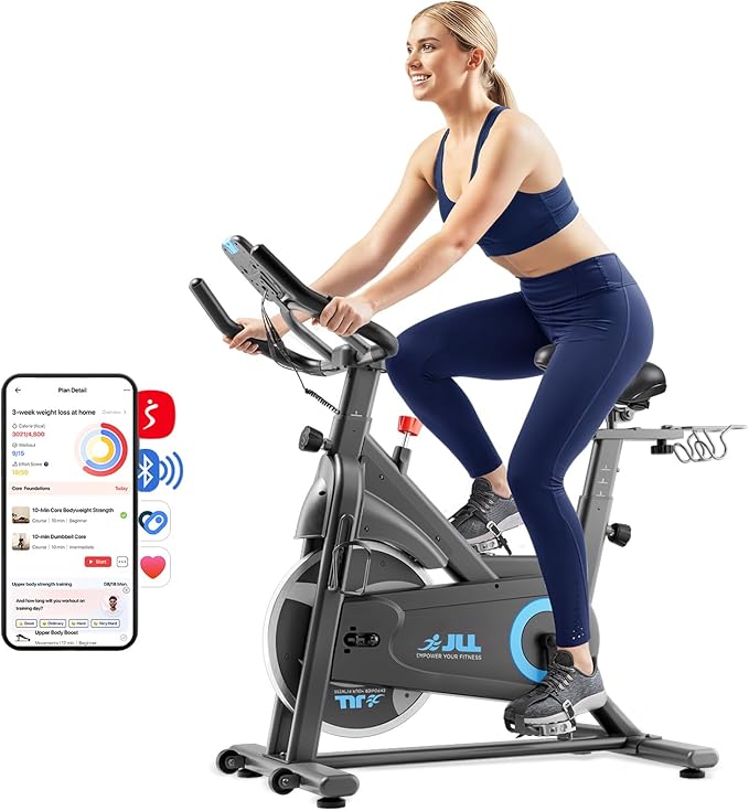 JLL Magnetic Exercise Bike - Indoor Stationary Cycling Bike with Free Fitness App, Adjustable Comfortable Seat, Low Noise Indoor Cycling Bike for Home Gym