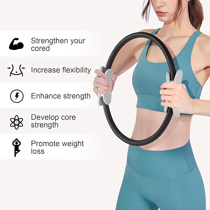 Pilates Ring 15 Inch Magic Circle Ring, Dual Padded Handles Pilates Rings Circle, Adjustable Yoga Ring