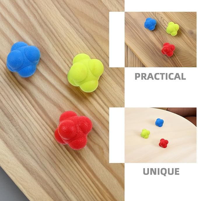 Alipis 6pcs Reflex Training Reaction Balls for Hand Eye Coordination and Reaction Speed Improvement, 5.5cm Hexagon Design, Sturdy Sports Agility Tool for Indoor Exercise and Senior