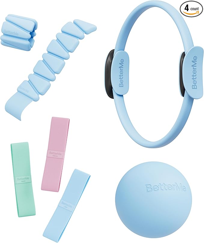 BetterMe Bubble Butt Kit – Pilates Ring, Weight Bands, Soft Ball & Loop Bands – Glute Training Pilates Kit for Women – Home Workout Pilates Equipment Set