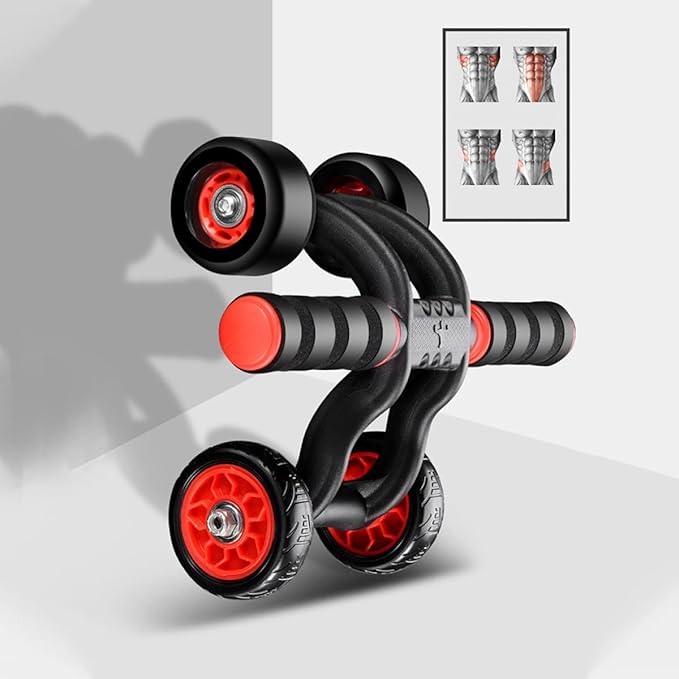 Automatic Rebound Four-wheel Ab Roller Wheel with Knee Mat, Silent Fitness Exercise Device for Core Workout and Abdominal Toning at Home