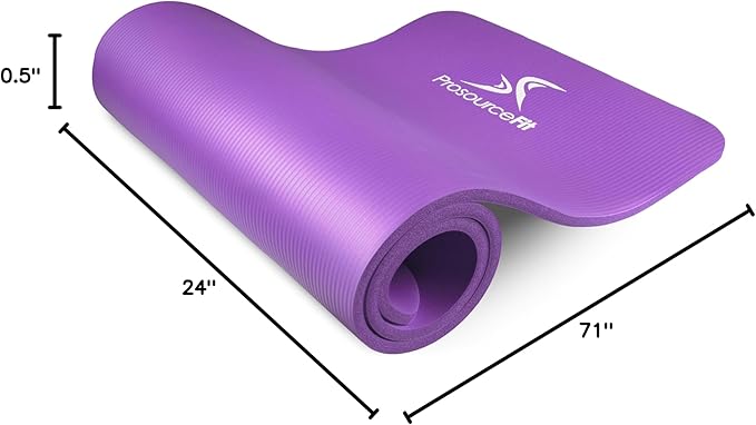 ProsourceFit Extra Thick Yoga and Pilates Mat ½” (13mm) or 1" (25mm), 71-inch Long High Density Exercise Mat with Comfort Foam and Carrying Strap