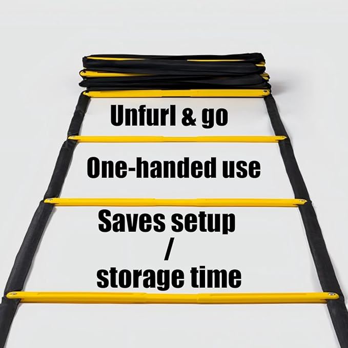 Tangle-Free Agility Ladder Speed Training Equipment - 2lbs Heavy Duty Design with 12 Fixed Rungs - 18ft Connectable Quick Setup Footwork Drill Gear for Soccer, Football, Boxing (Storage Bag Included)