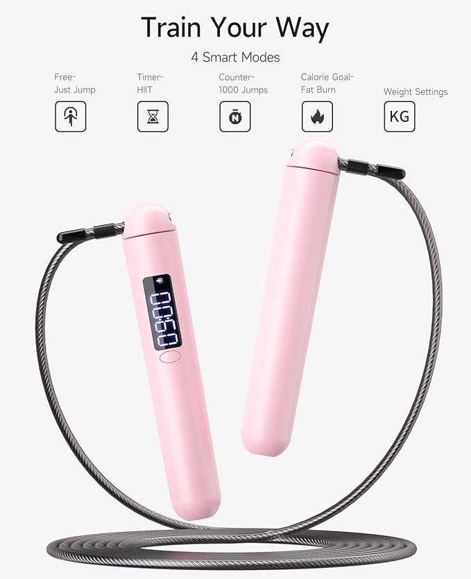 Smart Jump Rope | Accurate Calorie Tracking & 4 Training Modes | Adjustable Steel Wire Rope | Built-in High-Speed Bearings | Type-C Charging | Ideal for Fat Burning, Speed Training & Home Workouts