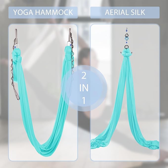 5.5 Yards Aerial Silks Yoga Swing Set - Aerial Yoga Hammock Kit Anti-Gravity Flying for Fitness, Low/Non Stretch Nylon Tricot Fabric Hardware Included for Dance