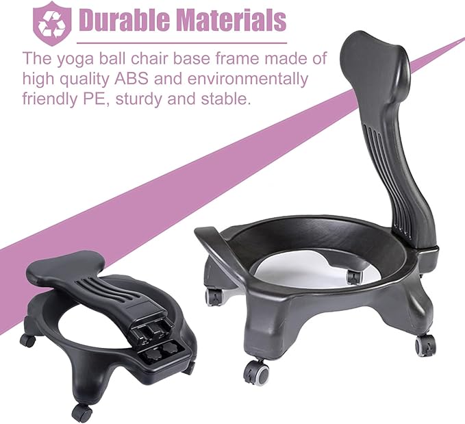 Exercise Ball Chair Stand with Backrest, Rolling Active Sitting Chairs Base, Stability Yoga Ball Chair Base for Core Strength/Sitting Balance