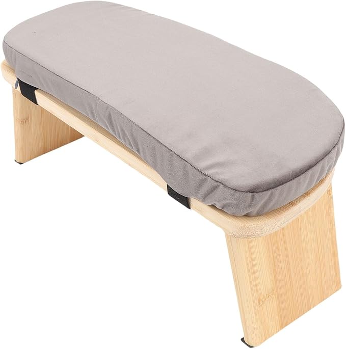 Wooden Meditation Bench - Ergonomic Detachable Kneeling Stool with Soft Cushion for Yoga - Blue, Includes Carry Bag (Gray)
