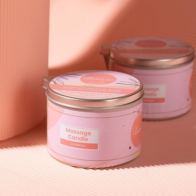 Soybean Wax Scented Massage Oil Candle for Home SPA Treatment- Natural Warm Body Lotion Candle for Stress Relief- Moisturizing Massage Wax Candle 6.35OZ (Pink Marshmallow Scent)