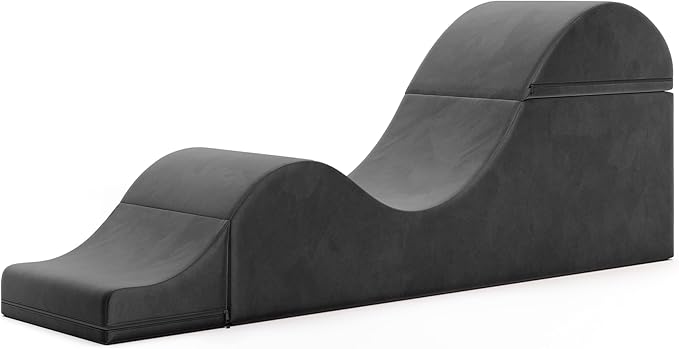 Avana Kami Convertible Chaise/Bed Bench for Yoga & Massage - 2-in-1 End of Bed Ottoman with Concealed Fold Out Yoga Lounge Chair, 22" Wide, Microvelvet Black