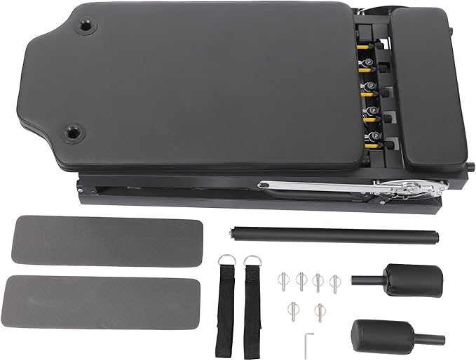 Foldable Pilates Reformer Workout Machine, Multifunctional Yoga Fitness Equipment, Cardio Fitness Full Body Yoga Reformer, Suitable for Advanced and Beginners Users, 264 lbs Capacity, Black