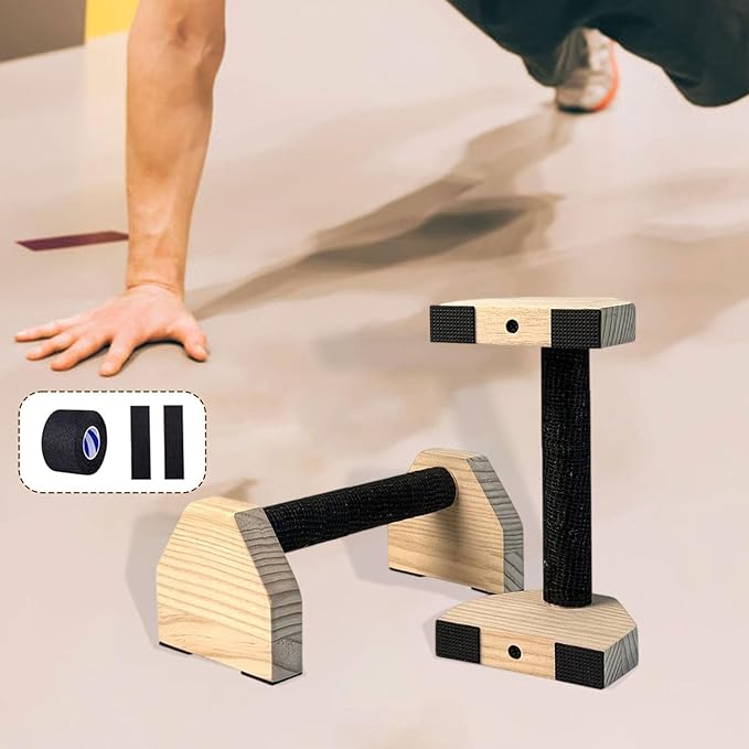 2Pcs Push up Bar Sturdy Wooden Parallettes Bar Push up Stands Pushup Handles for Gymnastics Strength Training Aerobics
