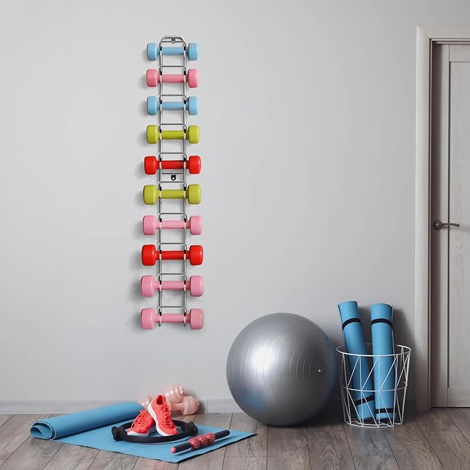 Zonon 48 Inch Long Wall Mounted Metal Dumbbell Rack, 10 Dumbbell Capacity, Barbell Wall Rack Hanger Organizer for Space Saving Home Gym Storage Organizer, Hardware Included