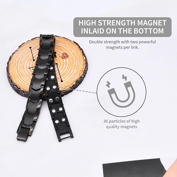 Magnetic Bracelets for Men，Stainless Steel Bracelet Lymphatic Drainage Therapeutic Magnetic Bracelets with Double Row Magnets Jewelry Gift with Adjust Tool