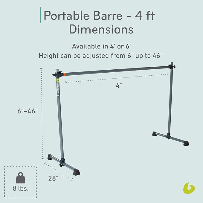 Balanced Body Portable Barre, Pilates Bar, Workout Equipment for Home Gym or Pilates Studio, 4 ft or 6ft, Dark Gray.