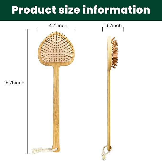 15.75" Obcordate Bamboo Back Scratcher with Airbag Cushion – Elastic & Gentle on Skin, Relieves Itching & Massages Back, Shoulders, Legs, Suitable for Women,Men & Adults (B-Pure Wood Color)
