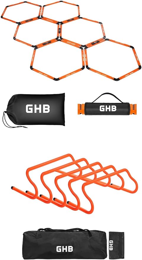 GHB Hex Agility Rings 1 Pack and 5 Pack 8" Agility Hurdles 1 Pack