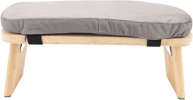 Wooden Meditation Bench - Ergonomic Detachable Kneeling Stool with Soft Cushion for Yoga - Blue, Includes Carry Bag (Gray)