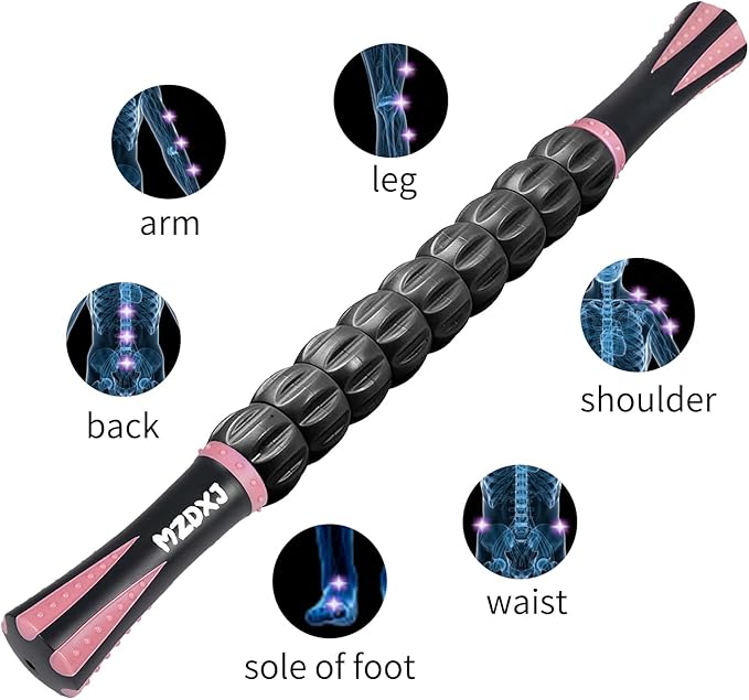 Muscle Roller Massage Roller Stick- Deep Tissue Fascia Blaster for Myofascial Pain Relief, Lymphatic Drainage & Body Sculpting, Handheld Physical Therapy & Recovery Tool (Pink black-18 inch)