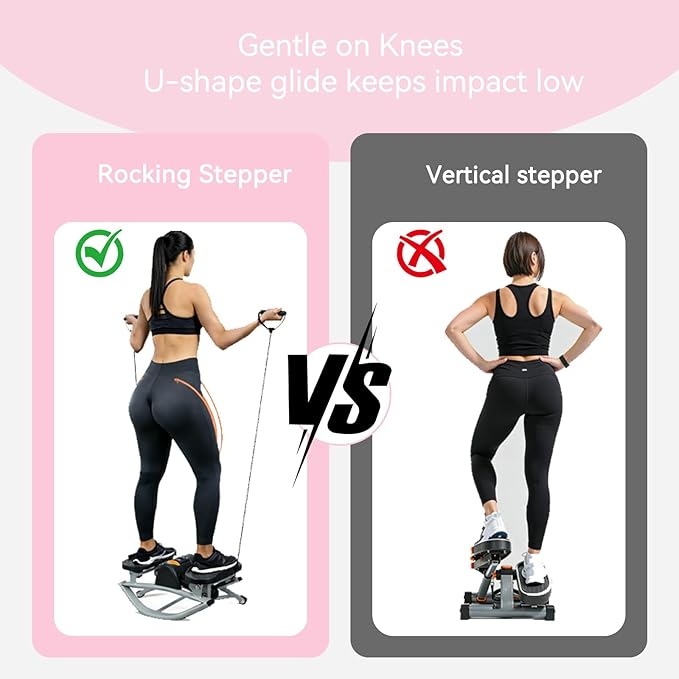 Rock Stepper Side to Side – Lateral Stepper & Glute Trainer with Resistance Bands, Low Impact Side to Side Stepper for Home Exercise, Quiet Step Rocker Machine No Assembly 250LBS