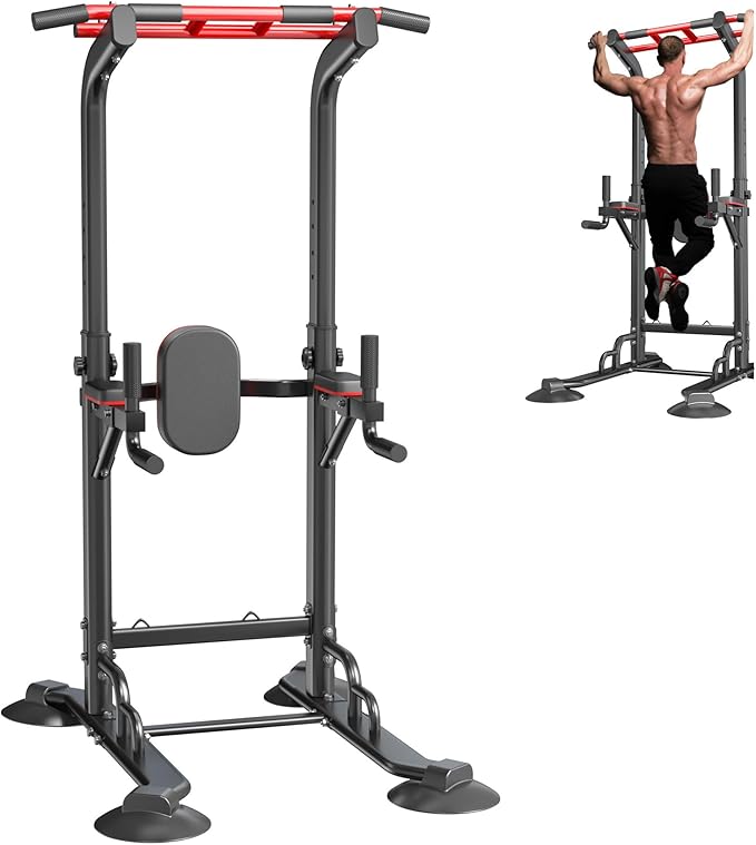 soges Power Tower Pull Up Bar Station, Dip Station for Home Gym, Height Adjustable Heavy Duty Strength Home Training Fitness Workout Equipment