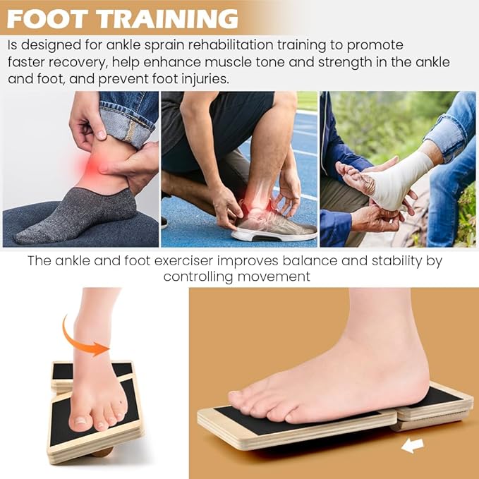 Ankle Balance Board Foot Strengthener Trainer - Single Leg Stability Board + Massage Ball for Sprain Recovery, Plantar Fasciitis Relief, Posture Correction & Balance Training