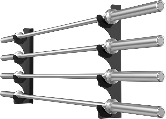 Barbell Rack Single Hook Wall Mount Heavy Duty Vertical Barbell Holder Weight Bar Holder for Olympic Barbell, Curl bar, Commercial or Home Gym Accessory (4 bars)