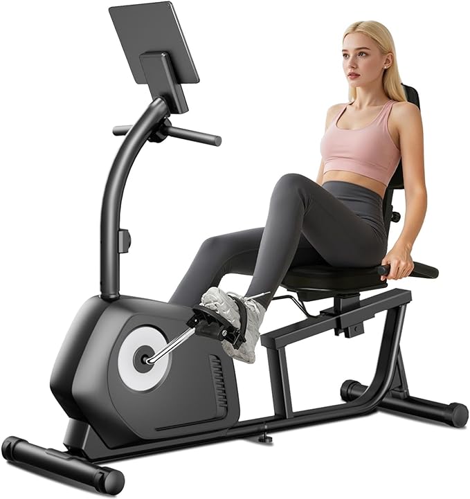 UMAY Recumbent Exercise Bike, Magnetic Staionary Bikes for Home with 16-level Resistance & Adjustable Seat, Staionary Bike for Seniors Adults, 350 LBS & LCD Monitor