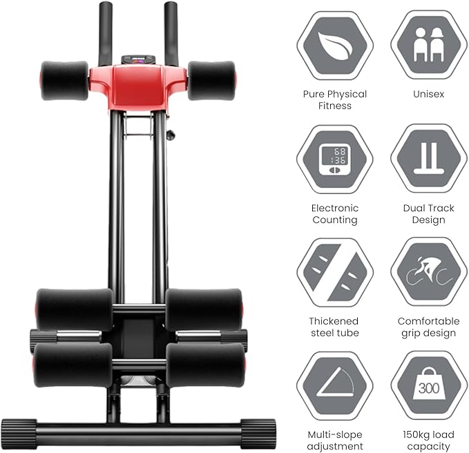 Ab Workout Equipment, Height Adjustable ab Trainer, Ab Machine Abdominal Exercise Equipment for Home Gym, Full Body Workout Equipment, Foldable Waist Trainer Suitable for Beginner