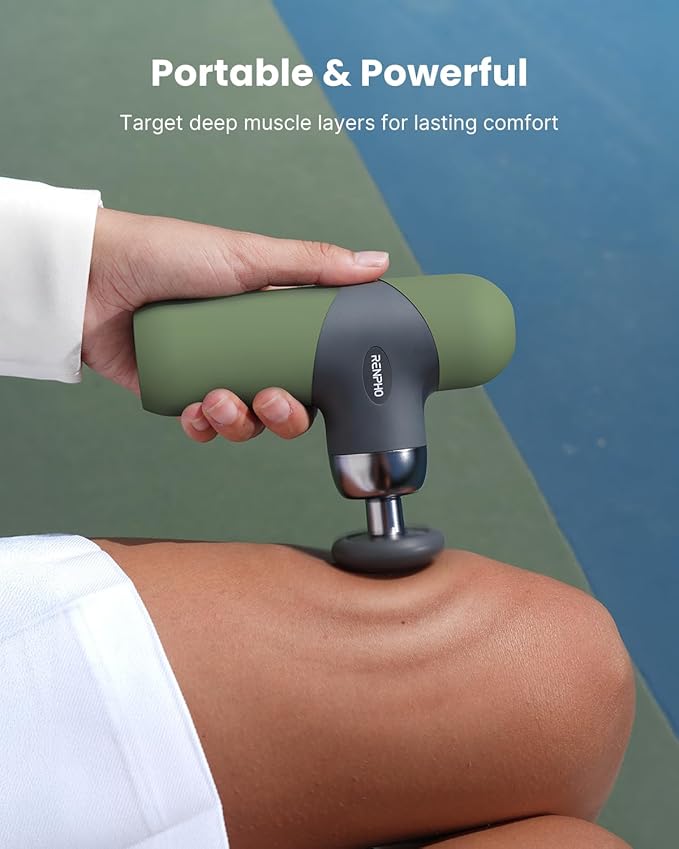 RENPHO Mini Thermal Massage Gun with Heat, Portable Deep Tissue Percussion Massager with 4 Heads for Neck & Back Comfort, Ultra-Quiet Operation for Home, Office & Travel, Includes Compact Carry Case