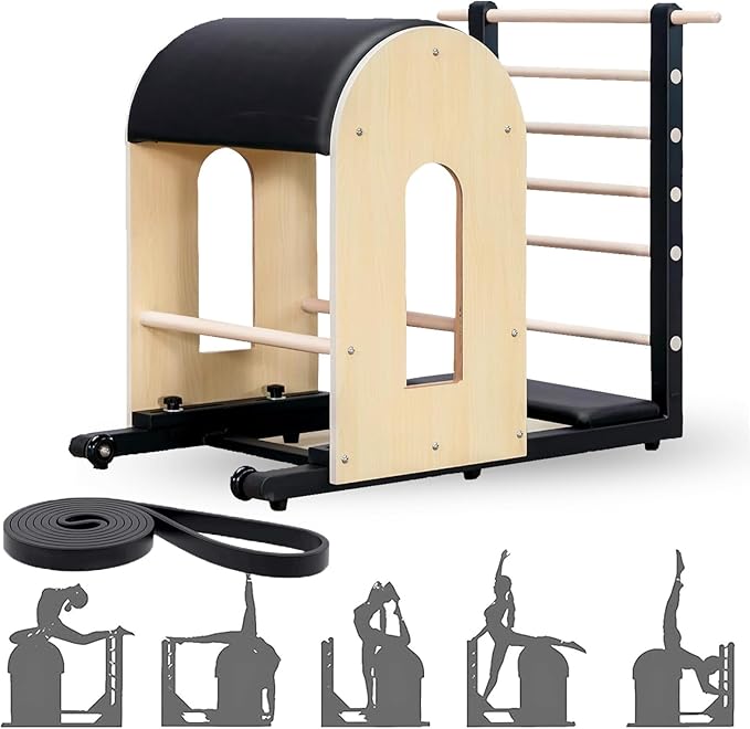 Home Ladder Barrel Pilates with Resistance Bands, Pilates Spine Corrector Exercise is Designed for Office Workers, Yoga Fitness Gym Strength and Flexibility Black