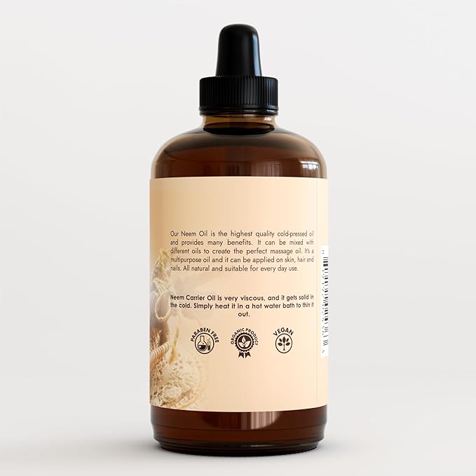 Organic Neem Oil for Skin and for Hair 100% Pure Cold Pressed Neem Oil for Essential Oil Mixing Massage Oils Nem Oils Spray for Indoor Plants 4 oz