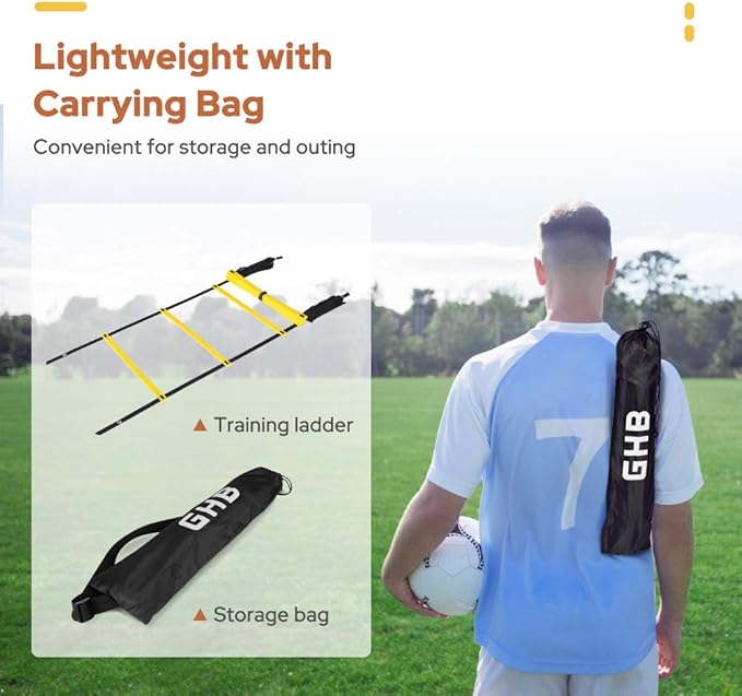 GHB Agility Ladder Speed Training Ladder Workout Ladder with 6 or 10 Cones 12 Rung 20ft with Resistance Parachute