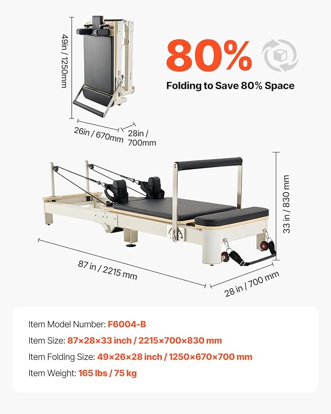 VEVOR Pilates Reformer Machine, Pilates Workout Equipment for Home Gym Studio Use, Pilates Reformer with Sitting Box and Jumpboard，fit for Beginners & Advanced Users