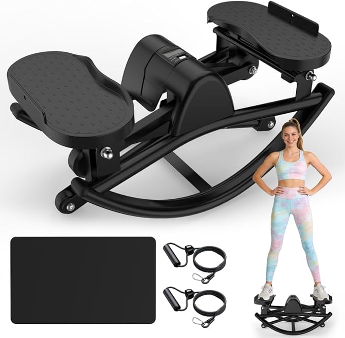 Rocking Stepper,Rock Stepper Side to Side,Step Rocker Machine with Resistance Bands & Anti-Slip Mat and LCD Monitor, Professional Mini Steppers for Exercise at Home