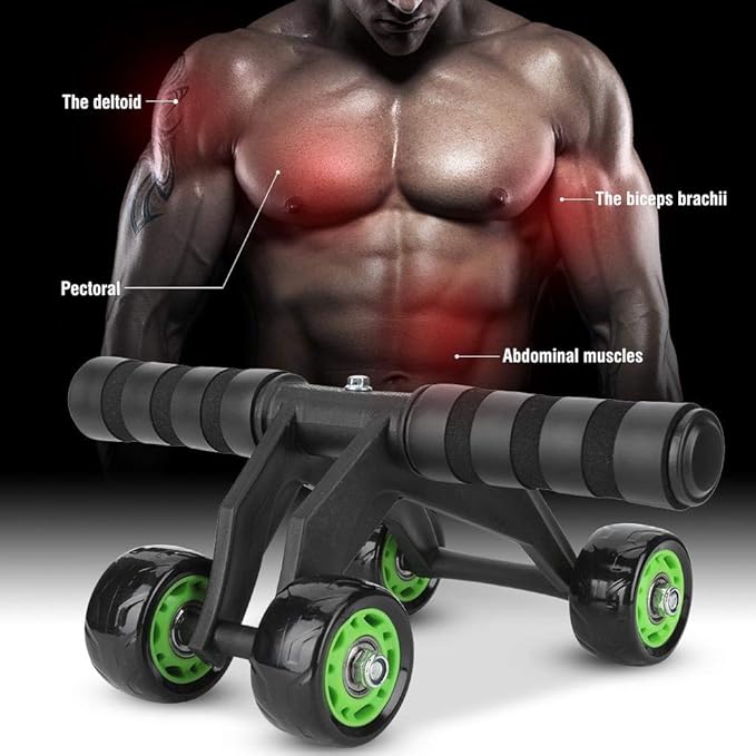 Ab Roller for Abs Workout - 4 Wheel AB Wheel Roller - Workout System - with Knee Protection Pad - Home Gym Workout Exercise Equipment - Abdomen Muscle Training - for Men/Women(Green+Black)