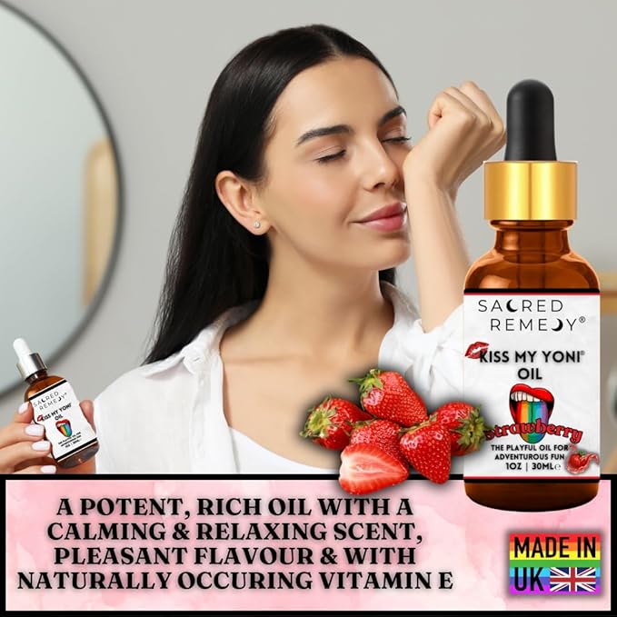 [Strawberry] KMY Premium Moisturising, Smoother, Softer, Non-Sticky, Self Care Massage Oil. Non-Greasy Formula for Ultimate Comfort. Vegan, Natural, Organic. Gay/Lesbian Pride