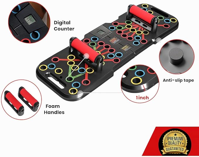 Push Up Board 60 in 1 with Smart Counter, Foldable Portable Home Gym System with Resistance Bands & Handles, Strength Training Equipment for Men & Women, Full Body Workout Kit