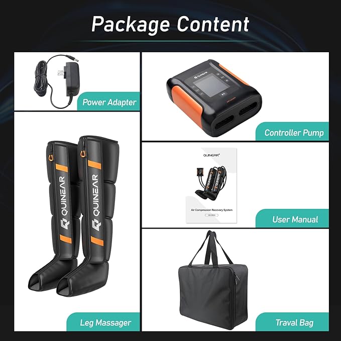 QUINEAR Professional Leg Recovery System, Cordless Air Compression Boots with Sequential Compression, Leg and Foot Massager, Fast Recovery Therapy for Athletes, FSA-HSA Eligible (Medium)