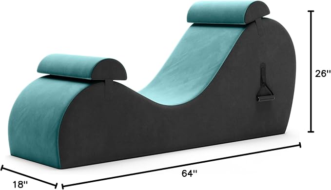 Avana Chakra Yoga Chaise - 2 Adjustable Headrests & Handles with Adjustable Straps, Micro-Velvet/Microloop, Blue & Grey