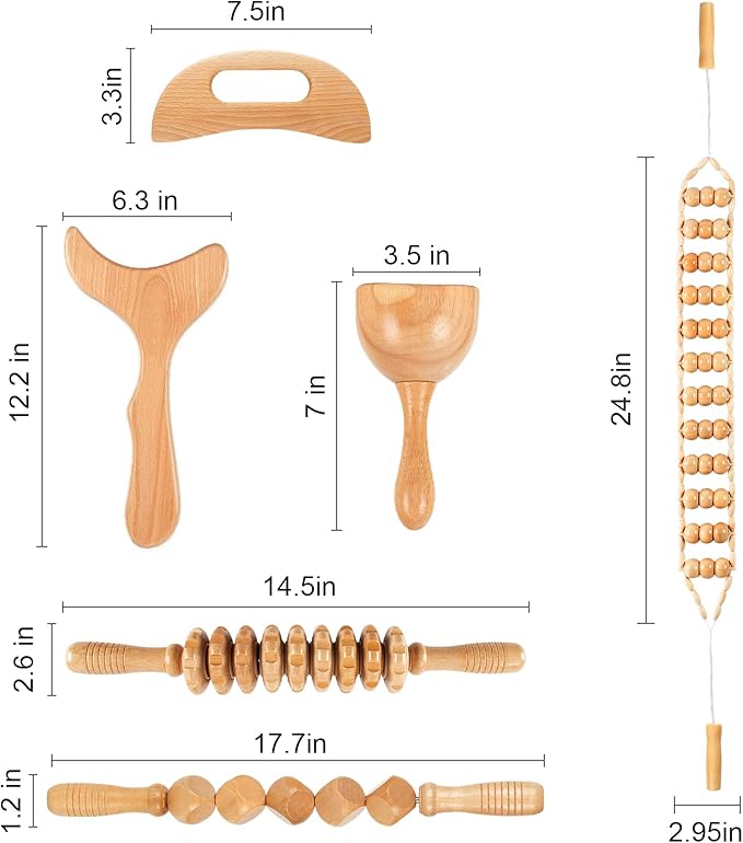 Wood Therapy Massage Tool 6 in 1,Lymphatic Drainage Massager Maderoterapia Kit Professional Body Cellulite Massager for Body Sculpting,Contouring,Relief Muscle,Anti-Cellulite