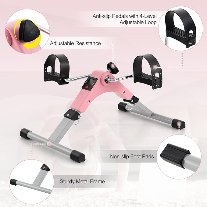 Goplus Mini Exercise Bike, Folding Under Desk Bike Pedal Exerciser with LCD Display, Adjustable Resistance, Portable Lightweight Foot Peddler Machine for Seniors Arms Legs Workout Office Home Fitness