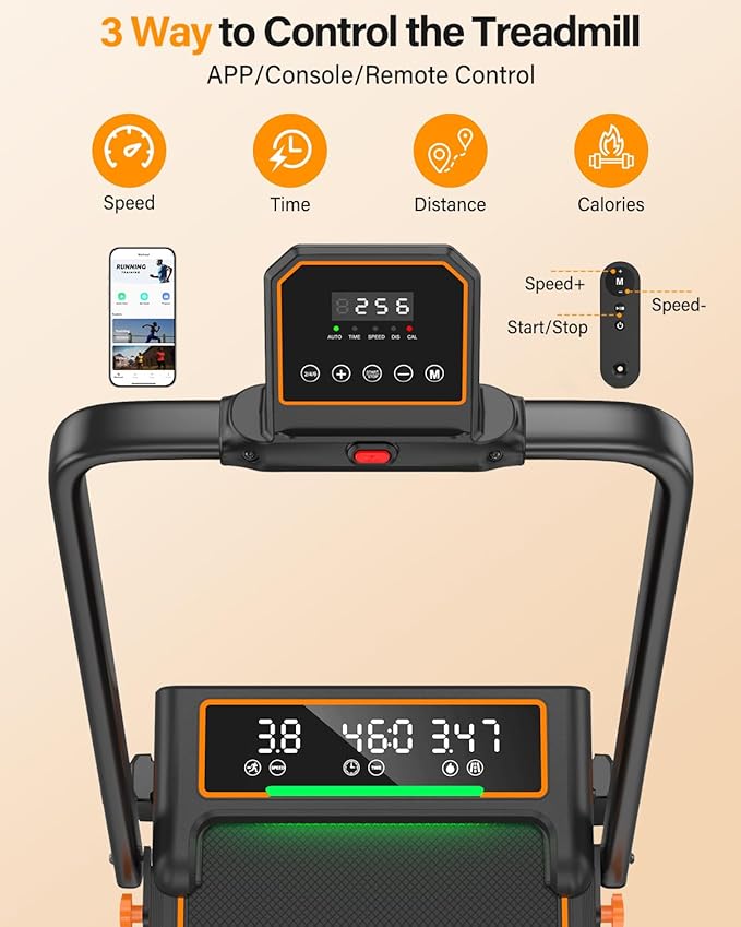 Treadmill Walking Pad with 15% Incline/Handle Bar/2 LED Display, 3.5HP Portable Treadmills for Home Small, Foldable Walking Pad Treadmill 350+lb Capacity, Smart App, 4 Adjustable Incline, RGB Light