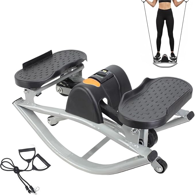 Rock Stepper, Stepper Machine with Resistance Bands, Side to Side, Lateral Rocking Fitness Exercise Equipment, LCD Monitor, Work Out at Home, for Full Body