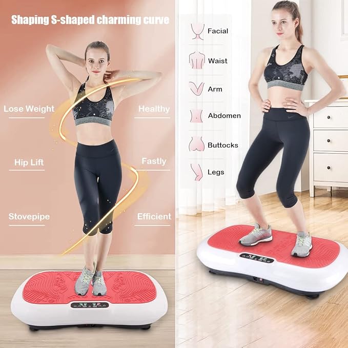 Vibration Plate Exercise Machine Whole Body Vibration Platform Machine with Loop Resistance Bands for Home Fitness Training & Weight Loss