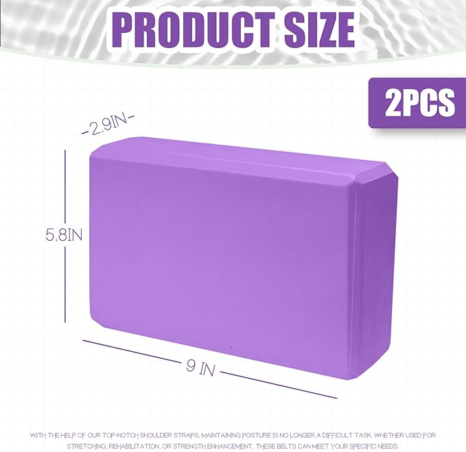 2 Pcs Yoga Blocks, 9"x6"x3" Foam Blocks Yoga Props for Pilates Stretching and Meditation Exercise Blocks Lightweight Yoga Essentials