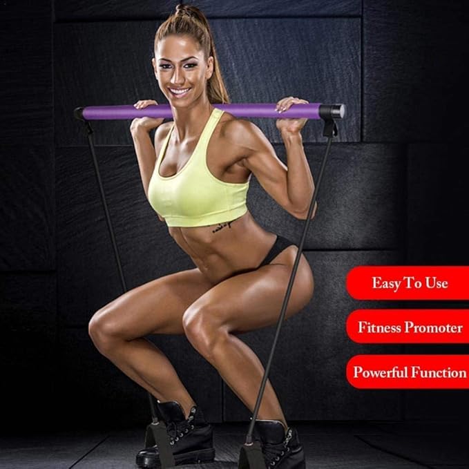 qiuqiu Pilates Resistance Band, Portable Yoga Exercise Pilates Rod Long Resistance Band,Yoga Exercise Rod Chest Expander, Fitness Equipment for Body parsimonious