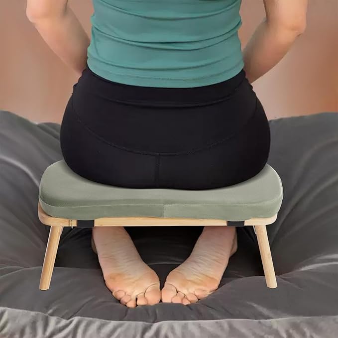 Foldable Meditation Stool with Carrying Bag - Ergonomic Kneeling Bench for Yoga and Prayer, 396 lbs Capacity, Bamboo Frame with Velvet Cushion